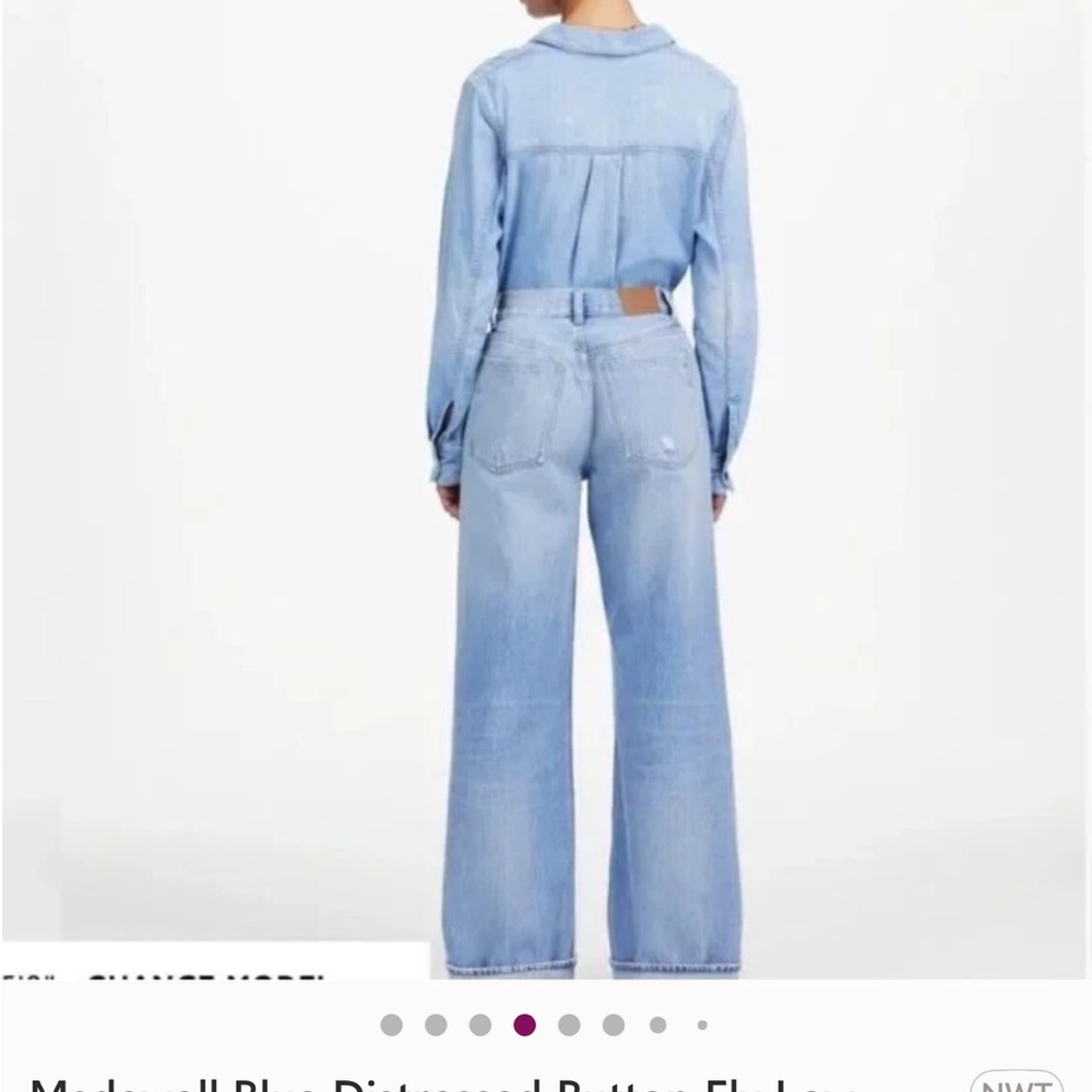 Madewell Blue Distressed Button Fly Low-Slung Baggy Jeans W29T NWT (34”x33”) - Picture 4 of 8